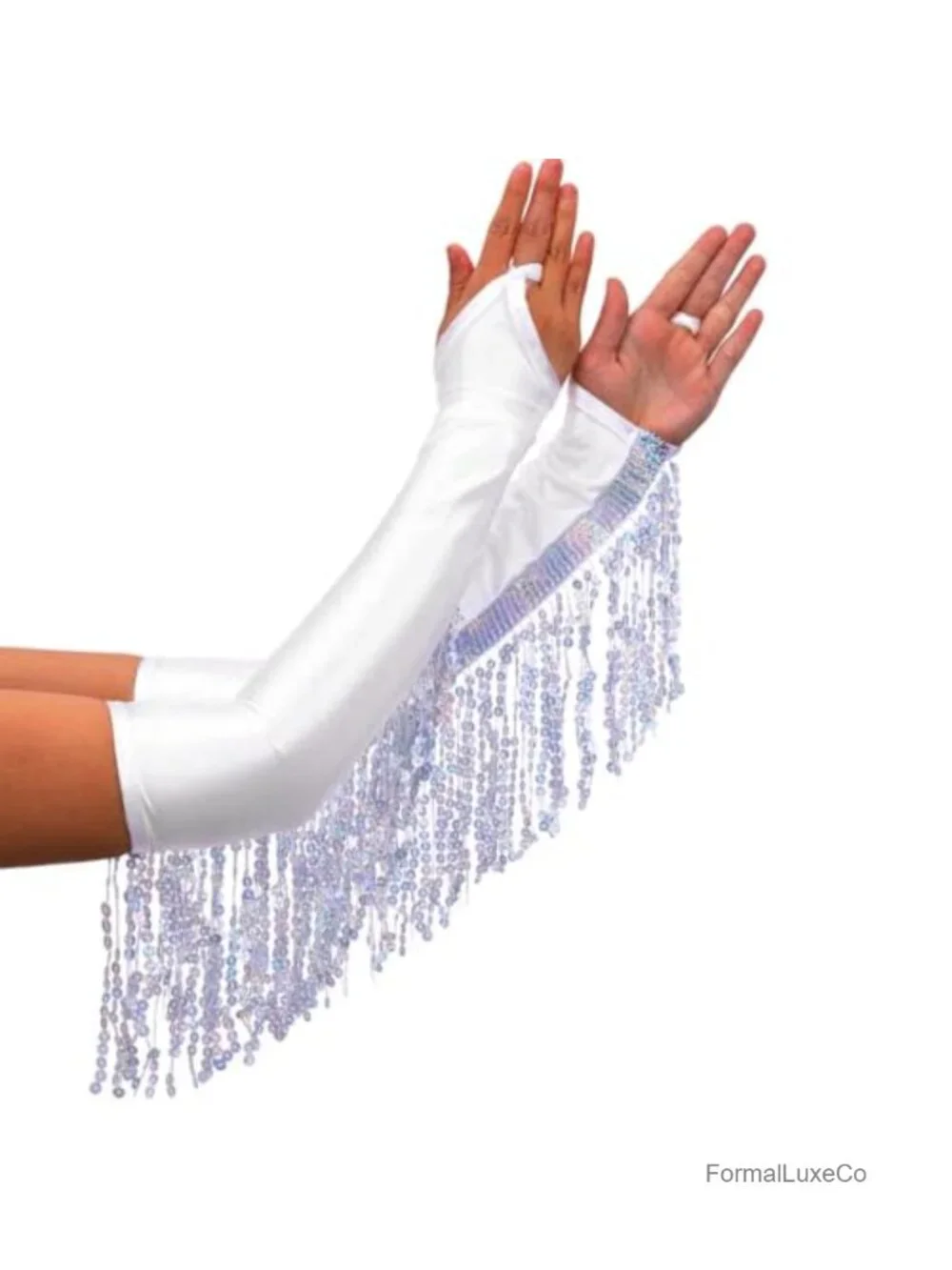 Satin Sequin Tassels Fingerless Gloves Long Opera Prom Gloves Accessory